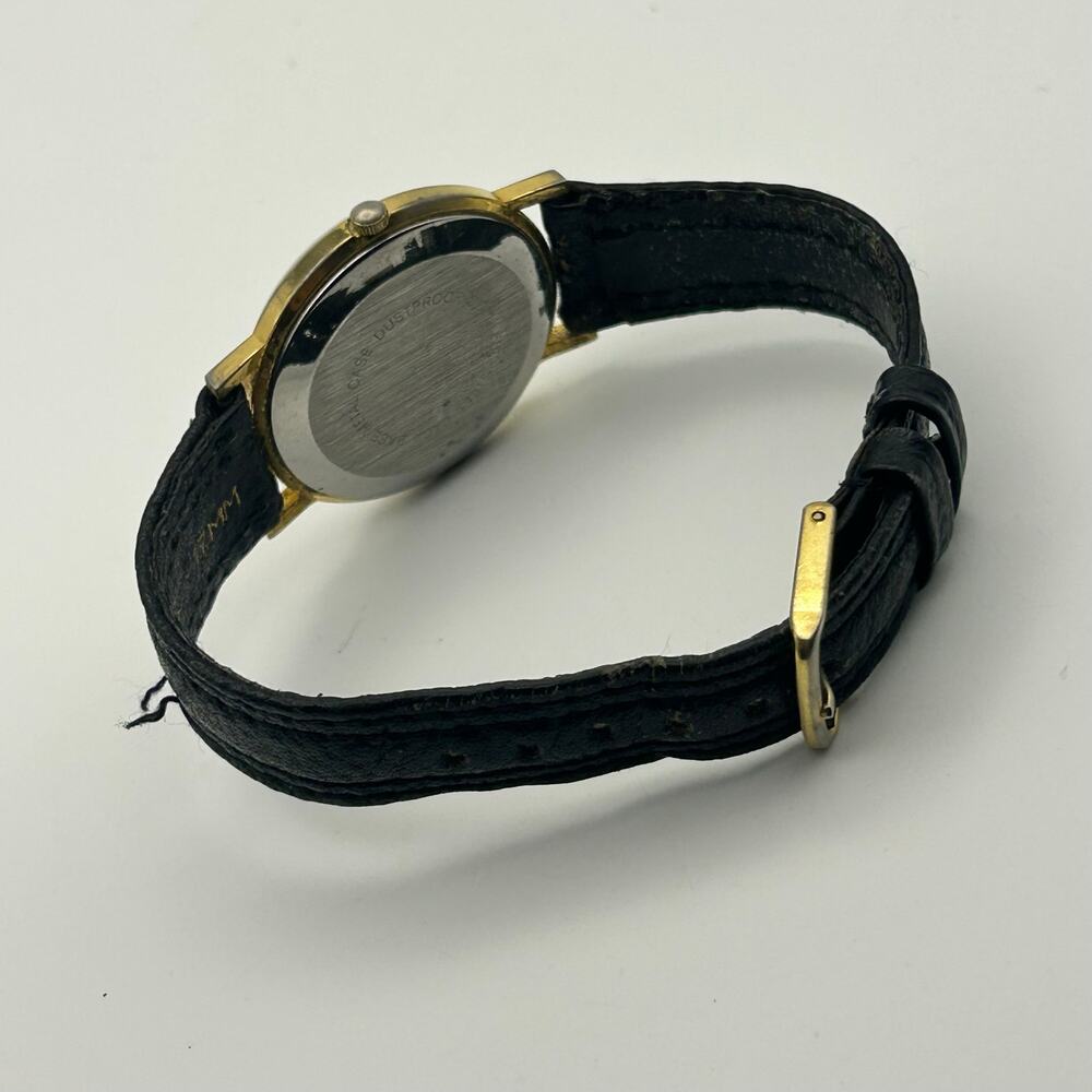 Geneva Gold-tone Black Dial & Leather Strap Minimalist Watch Working image 5